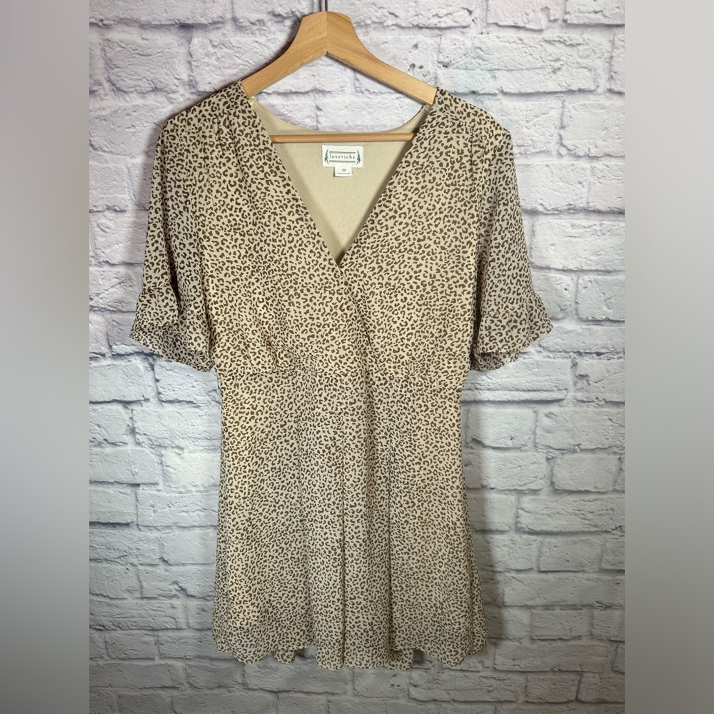 Loveriche‎ animal print swing dress tan/brown womens size medium short sleeve